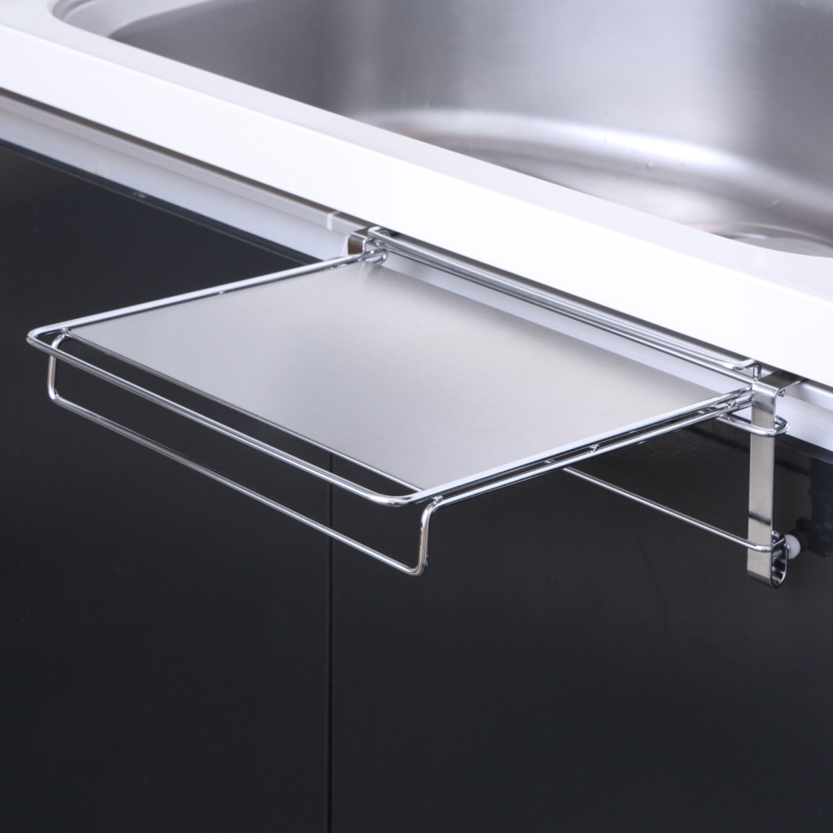 タオル掛け タオルハンガー&補助テーブル 作業台 ステンレス製 ( 収納棚 補助テーブル 調理補助台 サポートテーブル 折りたたみ ステンレス ホルダー サイドテーブル 収納 一時置き ふきん掛け 日本製 キッチン 洗面所 扉 引出し )