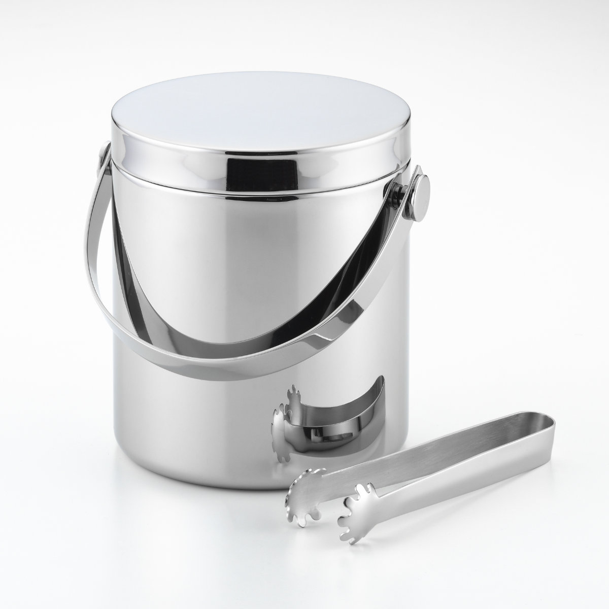 鏡面二重 アイスペール 1.1L フラットタイプ ( ステンレス ボトルクーラー 氷 溶けにくい 氷入れ 蓋付き 二重構造 トング付き セット 日本製 シンプル おしゃれ スタイリッシュ )