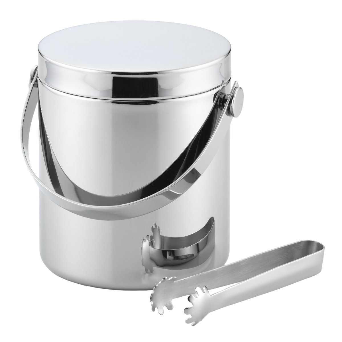 鏡面二重 アイスペール 1.1L フラットタイプ ( ステンレス ボトルクーラー 氷 溶けにくい 氷入れ 蓋付き 二重構造 トング付き セット 日本製 シンプル おしゃれ スタイリッシュ )