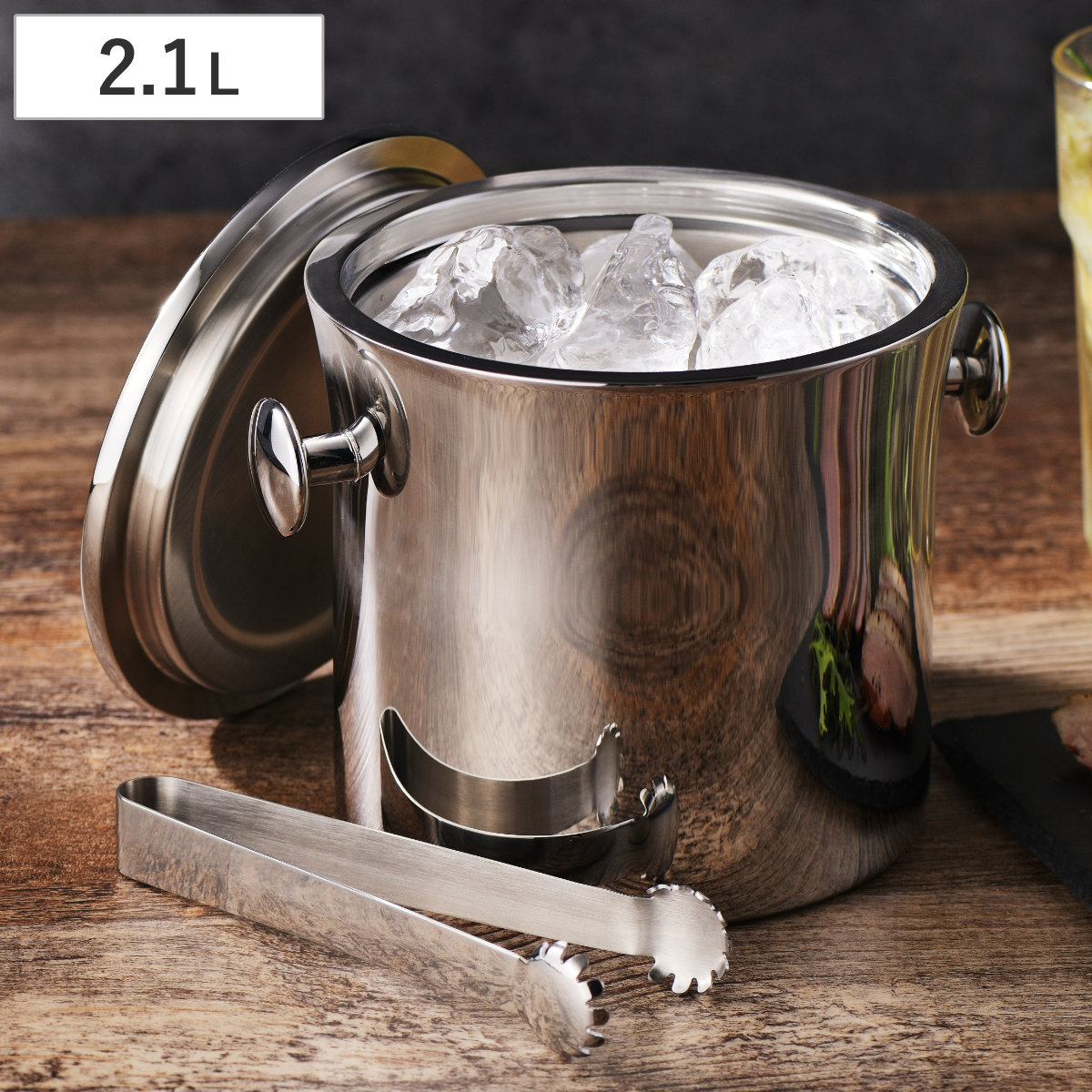 鏡面二重 アイスペール 2.1L ( ステンレス ボトルクーラー 氷 溶けにくい 氷入れ 蓋付き ハンドル付き 二重構造 トング付き セット 日本製 シンプル おしゃれ スタイリッシュ )