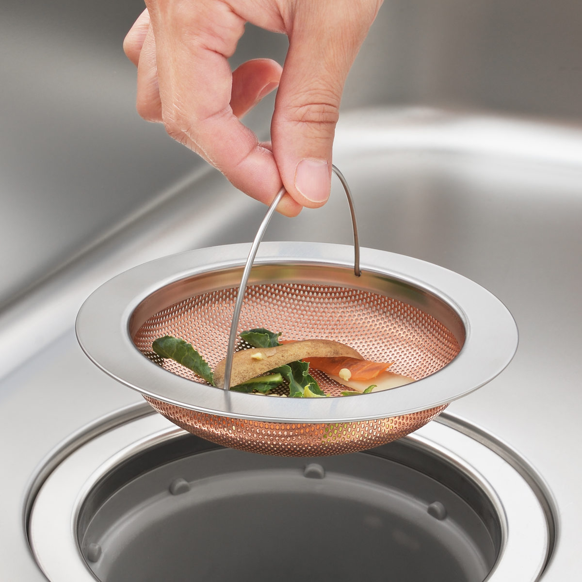 ゴミかご 銅 パンチング 排水口 ゴミ受け 浅型 抗菌 日本製 ( 目皿 生ごみフィルター ゴミキャッチャー 銅製 シンク 排水かご ごみ受け ゴミカゴ ごみかご 排水口用 生ごみ 純銅製 14.5cm キッチン )