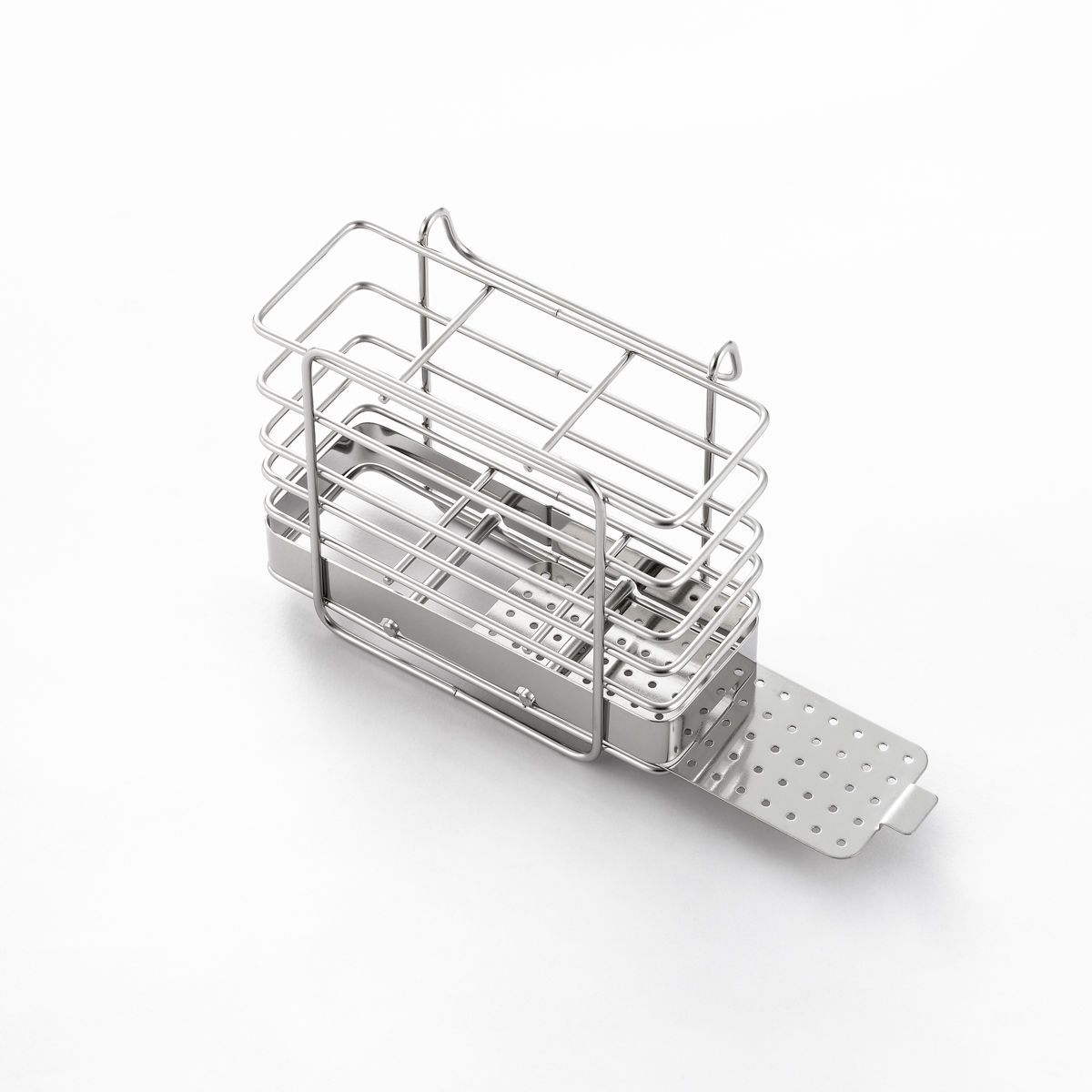 水切りラック 縦横左右に置ける 水切り 箸立て付き 排水式 ( 水切りかご ステンレス シンク横 食器乾燥ラック 日本製 バスケット ラック 皿立て ディッシュラック カトラリーポケット 受け皿 流れる サビにくい 丈夫 )