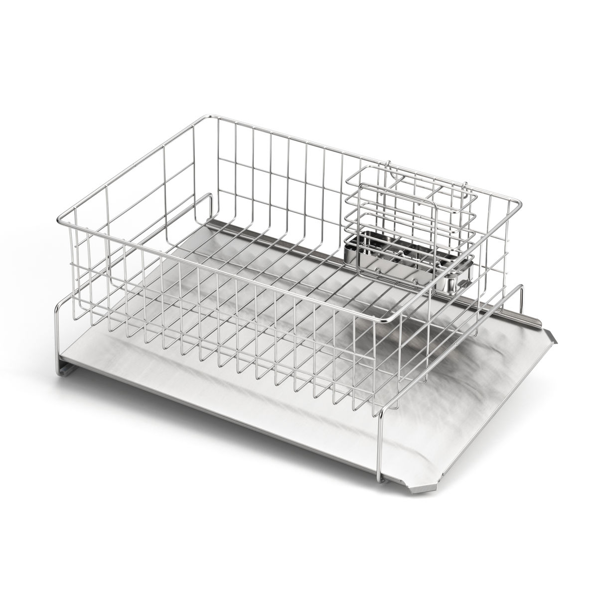 水切りラック 縦横左右に置ける 水切り 箸立て付き 排水式 ( 水切りかご ステンレス シンク横 食器乾燥ラック 日本製 バスケット ラック 皿立て ディッシュラック カトラリーポケット 受け皿 流れる サビにくい 丈夫 )