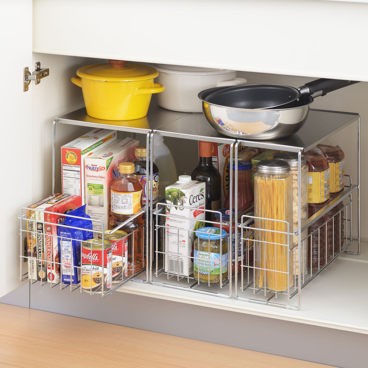 シンク下収納ラック スムーズに引き出せる シンク下 スライド収納 1段 幅20cm ( 引き出し付き スリム コンロ下 キッチンストッカー ステンレス スライドラック 隙間収納 引出し ワゴン キッチン 洗面所 収納 おしゃれ 日本製 )