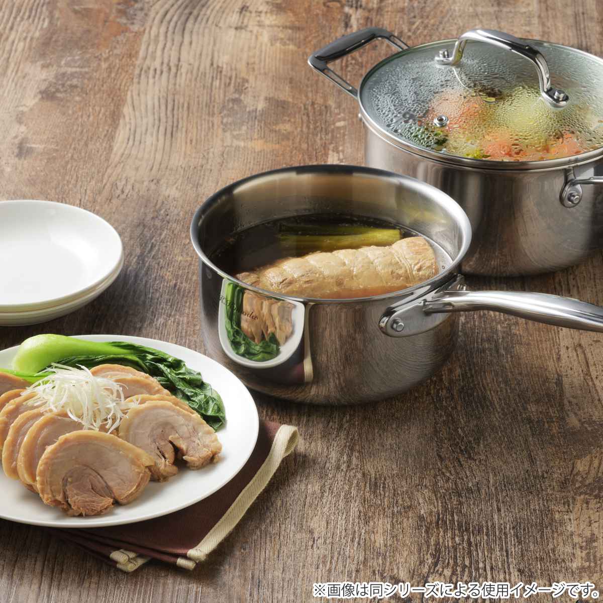 両手鍋 22cm IH対応 3層アルミクラッド 菰田欣也監修 ( お鍋 ガス火対応 ステンレス鍋 ガラス蓋付き 22センチ なべ 3層構造 ステンレス製両手鍋 調理器具 キッチン用品 )