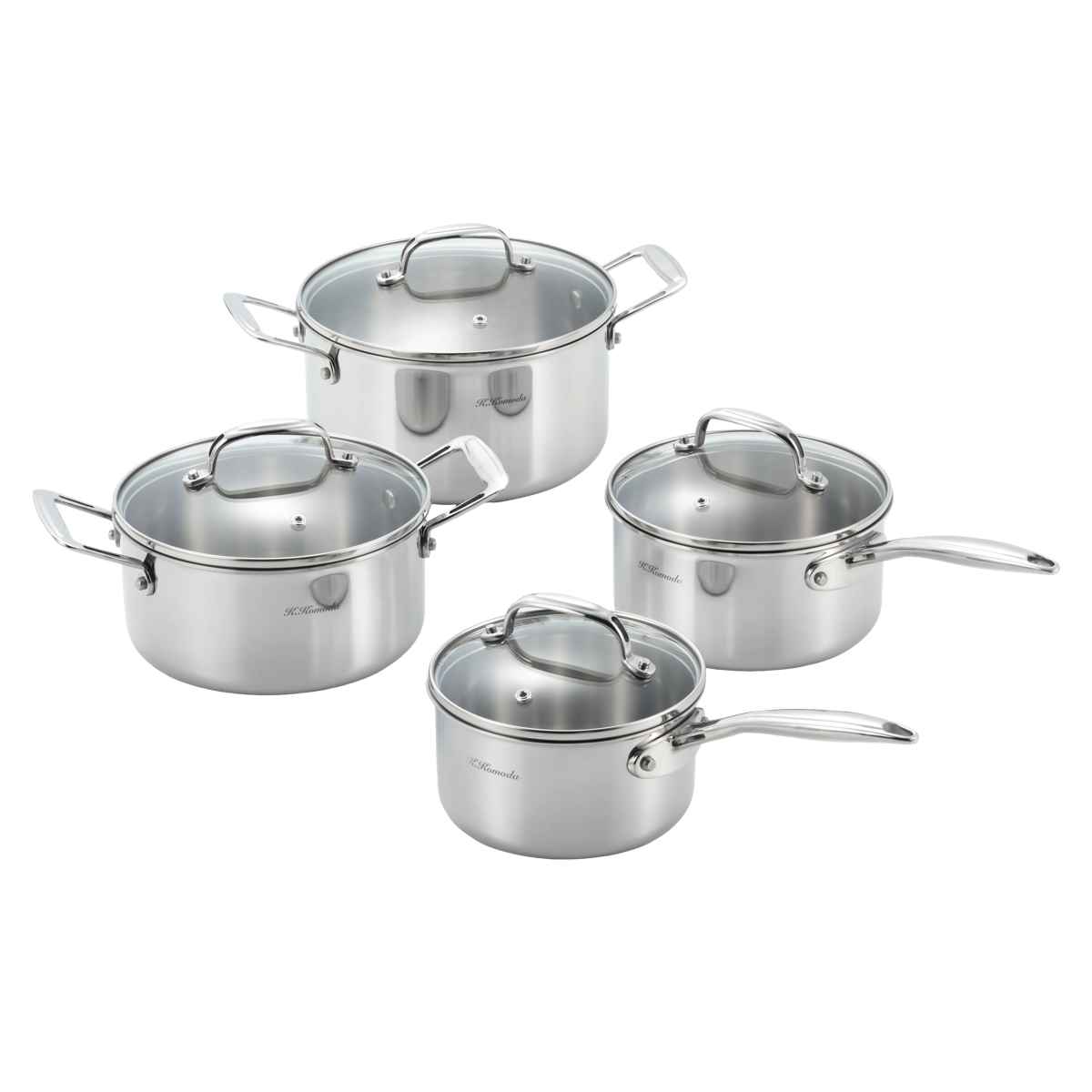 両手鍋 22cm IH対応 3層アルミクラッド 菰田欣也監修 ( お鍋 ガス火対応 ステンレス鍋 ガラス蓋付き 22センチ なべ 3層構造 ステンレス製両手鍋 調理器具 キッチン用品 )