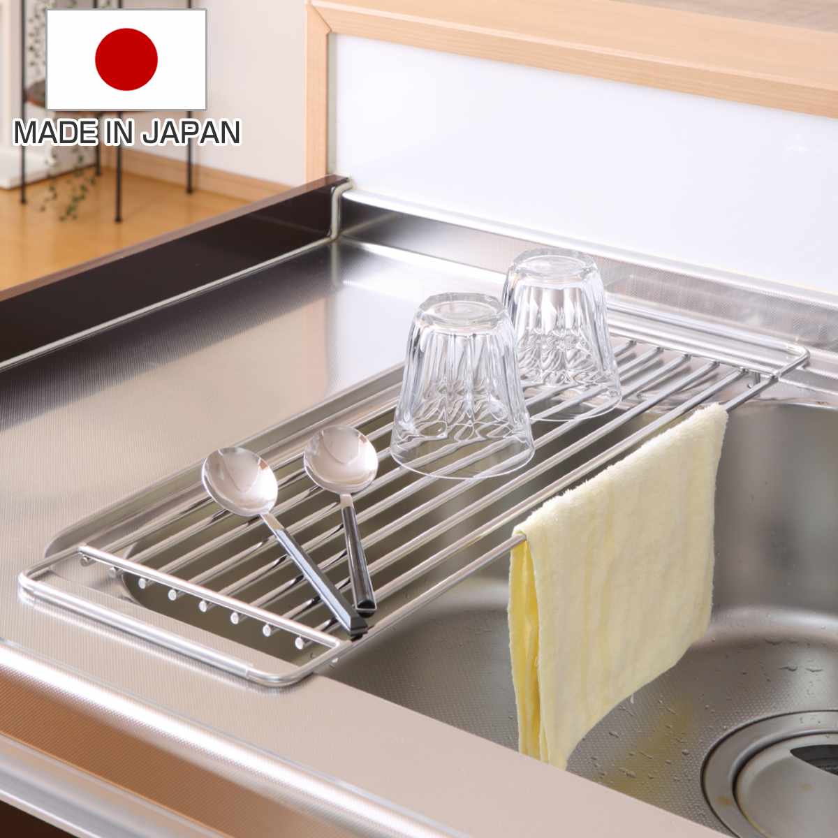 水切りラック しっかり頑丈サポートラック 奥行57cm Hi! （ 日本製 ステンレス ハイ 水切りシンク上 シンクラック 作業台 調理台 サポートラック 水切りトレー トレー ラック シンク 渡し シンクサイド 頑丈 一時置き 渡せる ）