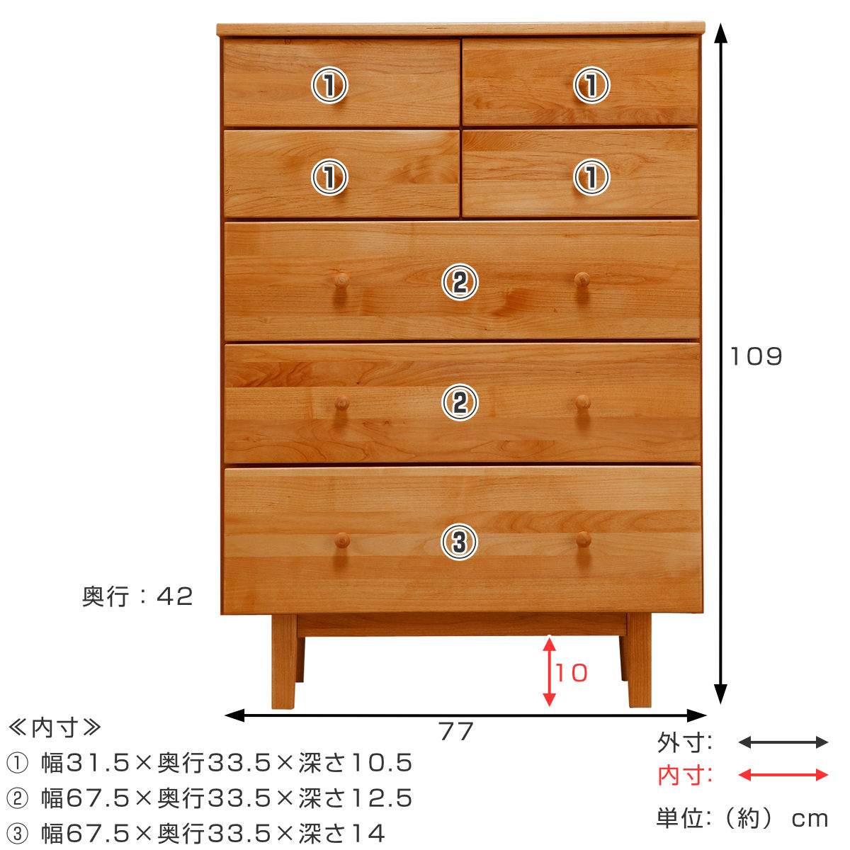 ハイチェスト 幅77cm 5段 天然木 アルダー 無垢材 完成品 ROPA ハイチェスト 幅77cm 5段 天然木 アルダー 無垢材 完成品 ROPA