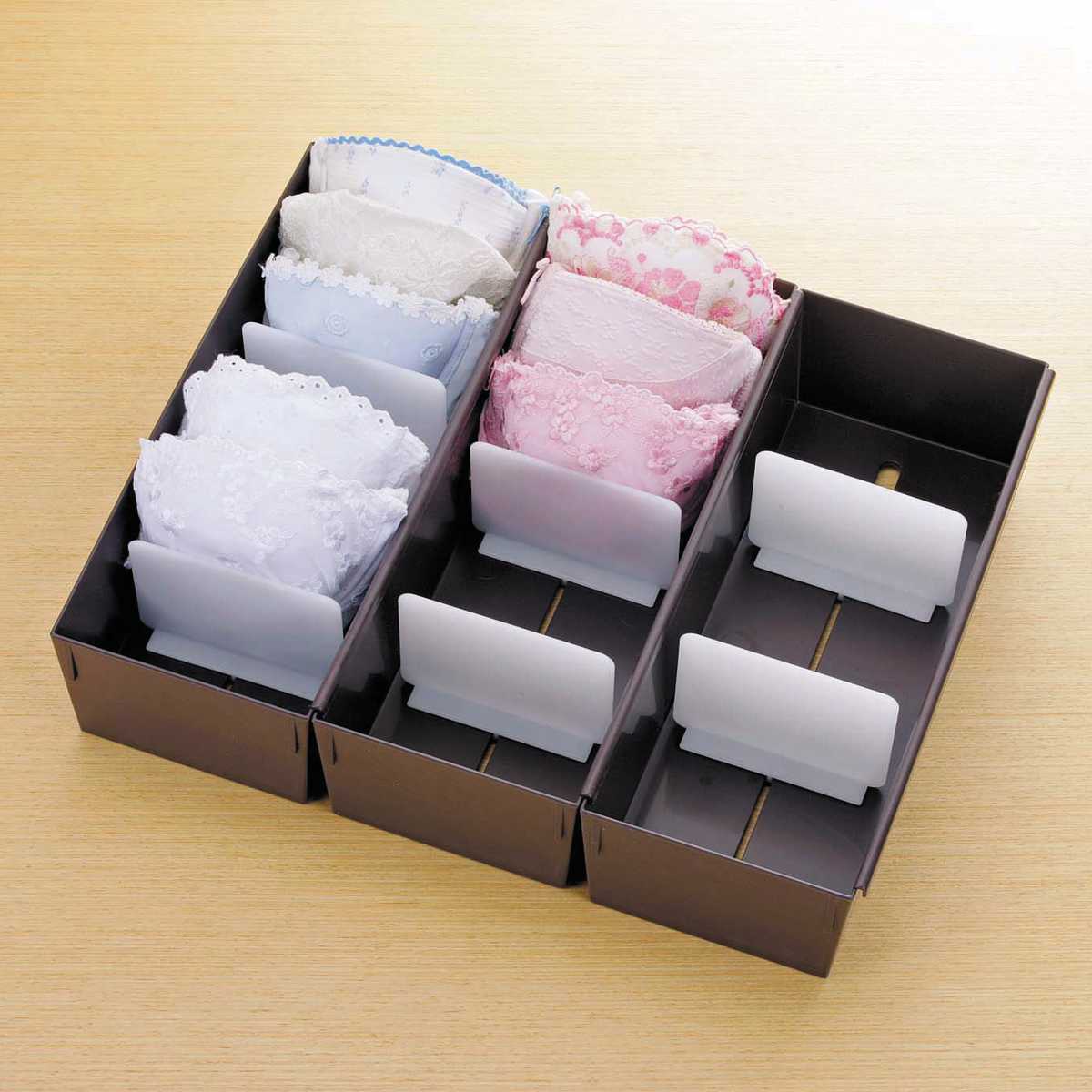 仕切りケース 幅14×奥行33×高さ9cm ランジェリー用 5個セット ( 小物収納 収納 引き出し 仕切り 収納ケース インナーケース 仕切りボックス プラスチック 間仕切り ケース 収納ボックス 間仕切りケース 引出し 整理整頓 ) 【ブラウン】 ブラウン