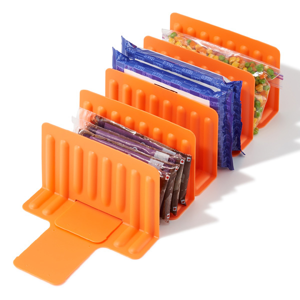 キッチン収納 冷凍庫スタンド 仕切り5枚組 ( 冷蔵庫収納 冷凍庫収納 整理ボックス 整理用品 お片付け キッチン 収納 冷蔵庫 冷凍庫 キッチン用品 キッチン雑貨 収納上手 仕切り板 小物収納 スライド 伸縮 庫内 立てて入れる 5枚 ) 【ホワイト】 ホワイト