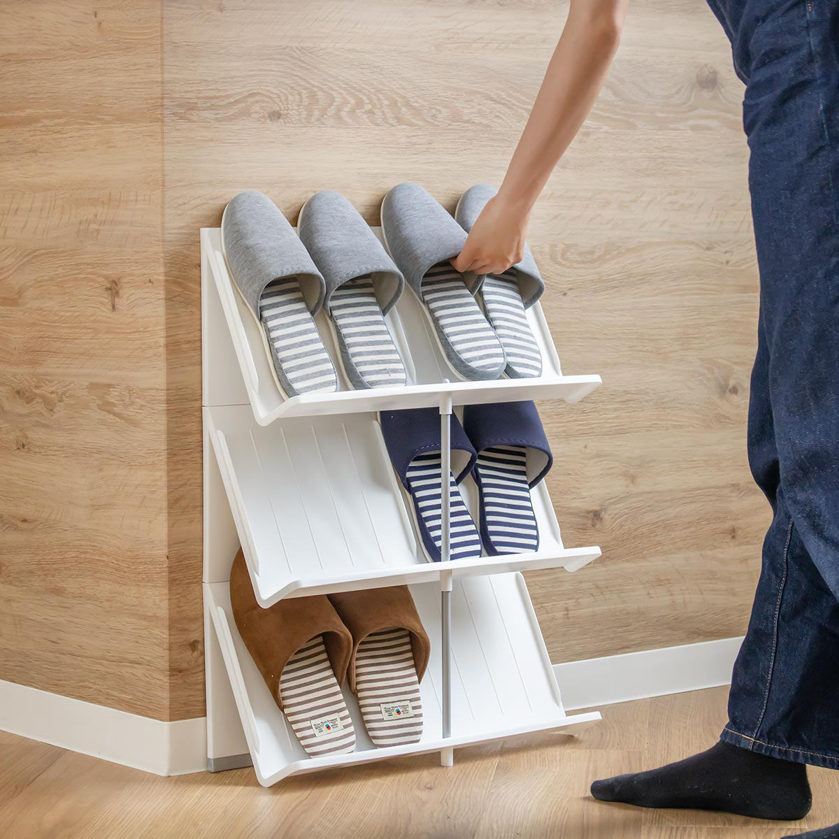 シューズラック 継足しパーツ 1個 幅45×奥行17.5×高さ21cm ( シューズスタンド スリム 2足 靴収納 玄関 下駄箱 靴 収納 ラック 簡単 組み立て 玄関収納 シューズ 省スペース シューズボックス 継ぎ足し可能 ) 【Nホワイト】 Nホワイト