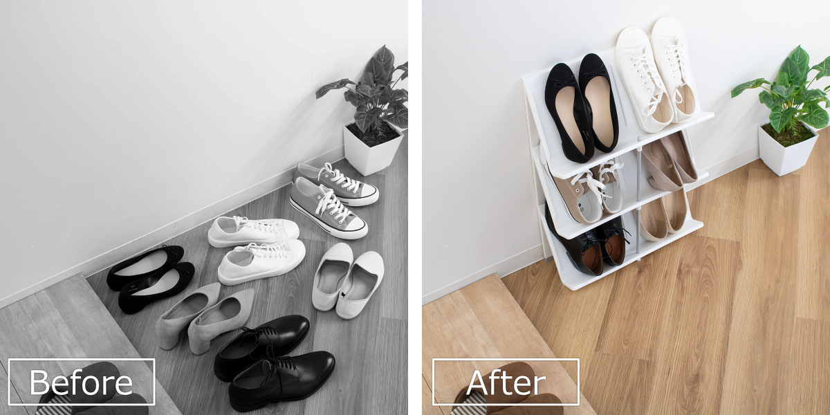 シューズラック 継足しパーツ 同色2個セット 幅45×奥行17.5×高さ21cm ( シューズスタンド スリム 4足 靴収納 玄関 下駄箱 靴 収納 ラック 簡単 組み立て 玄関収納 シューズ 省スペース シューズボックス 継ぎ足し可能 ) 【グレー】 グレー