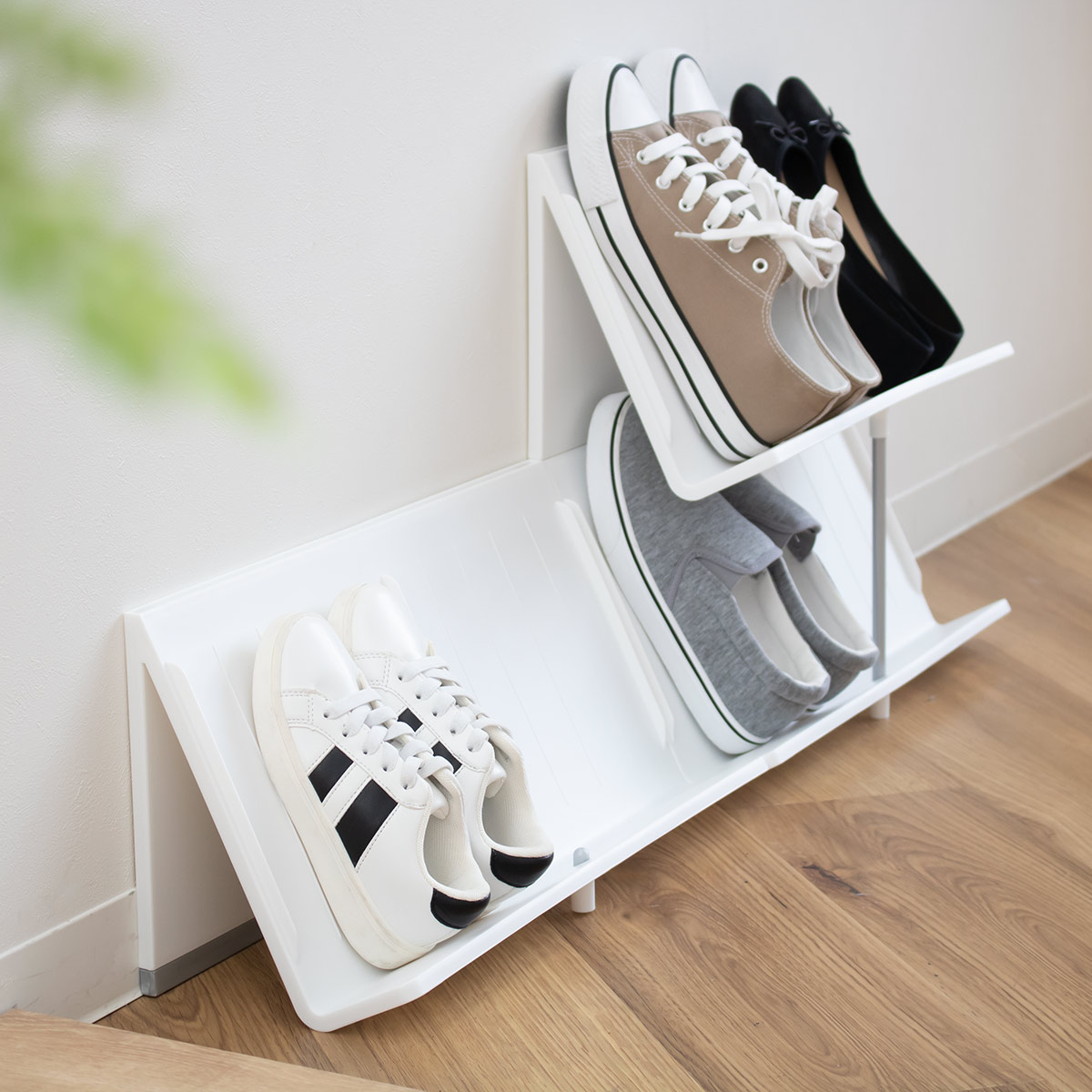 シューズラック 3段 スリム 省スペース 幅45×奥行17.5×高さ60.5cm ( シューズスタンド 6足 靴収納 玄関 下駄箱 靴 収納 ラック 簡単 組み立て 玄関収納 シューズ シューズボックス 継ぎ足し可能 ) 【グレー】 グレー