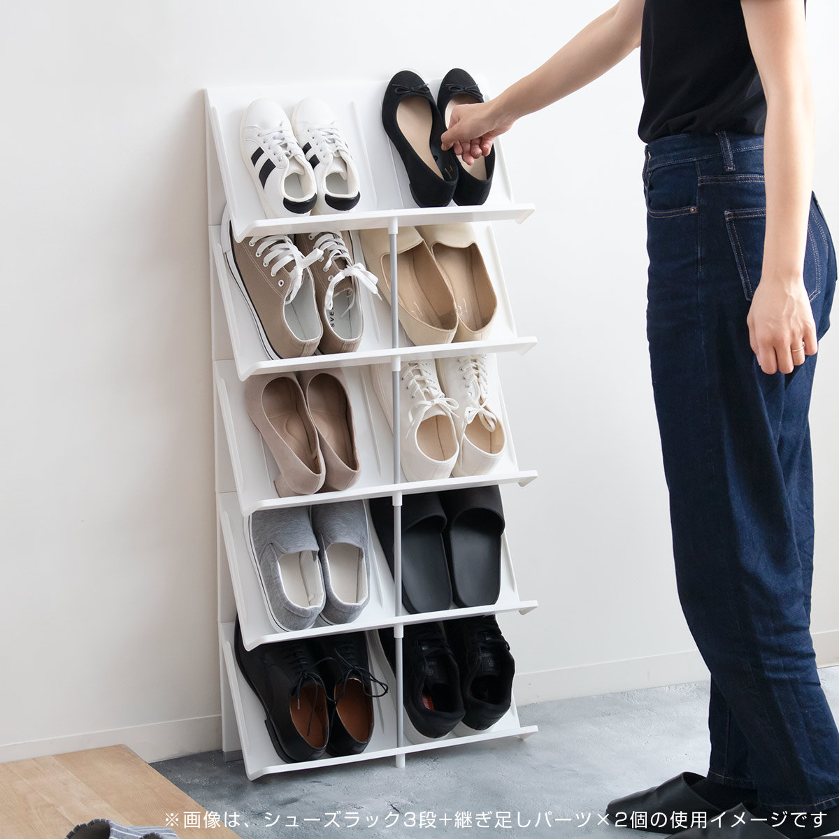 シューズラック 3段 スリム 省スペース 幅45×奥行17.5×高さ60.5cm ( シューズスタンド 6足 靴収納 玄関 下駄箱 靴 収納 ラック 簡単 組み立て 玄関収納 シューズ シューズボックス 継ぎ足し可能 ) 【グレー】 グレー