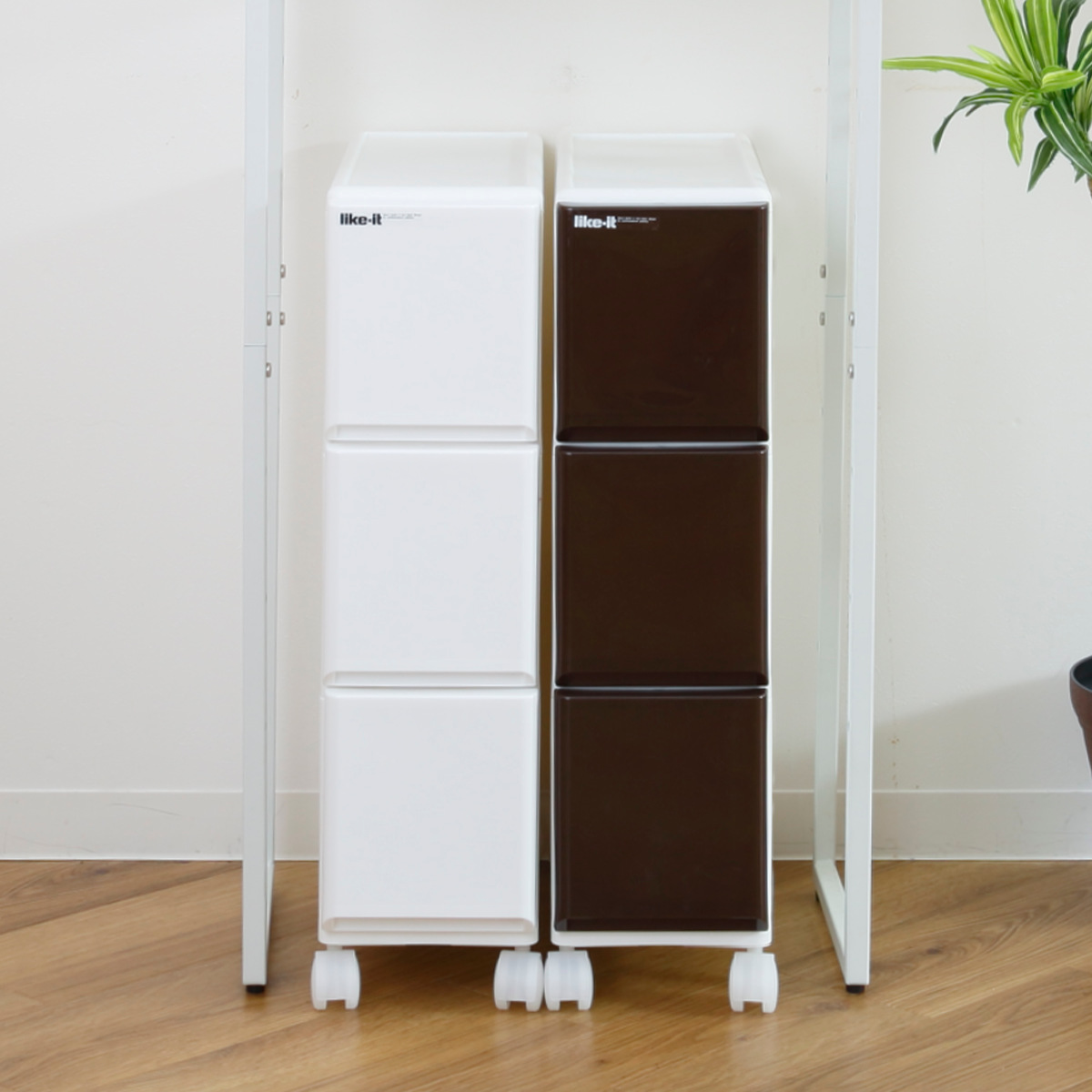 キッチンストッカー ラグドロワ 3段 スリム 光沢パネル 幅17cm ( 収納ストッカー キャスター付き ラスチック 収納ケース 隙間収納 ワゴン キッチン収納 引き出し 隙間 すき間 整理 片付け キッチン リビング 洗面所すき間収納 ) 【ホワイト】 ホワイト