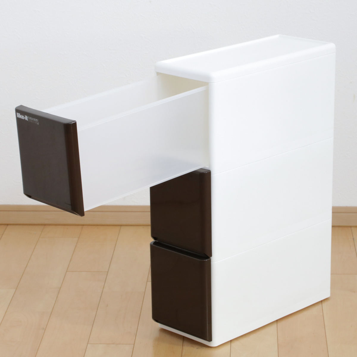 キッチンストッカー ラグドロワ 3段 スリム 光沢パネル 幅17cm ( 収納ストッカー キャスター付き ラスチック 収納ケース 隙間収納 ワゴン キッチン収納 引き出し 隙間 すき間 整理 片付け キッチン リビング 洗面所すき間収納 ) 【ホワイト】 ホワイト