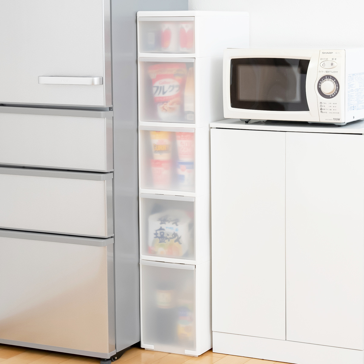 キッチンストッカー 幅25.5cm 5段 アジャスター付 スリムストレージ MS-1301A ( キッチン収納 隙間収納 収納ストッカー スリム ストッカー キッチンラック スリムストッカー すき間収納 洗面所 脱衣所 プラスチック製 )