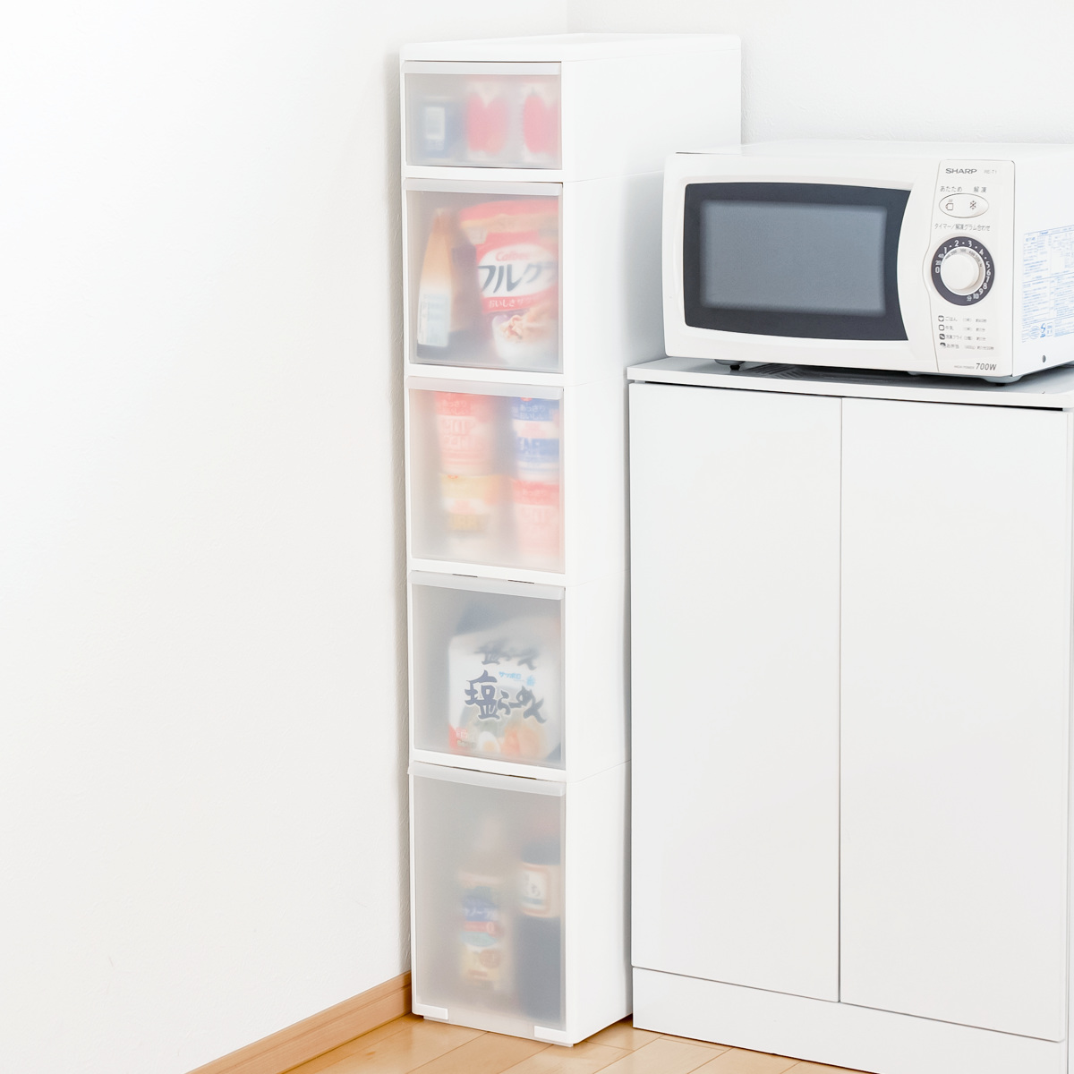 キッチンストッカー 幅25.5cm 5段 アジャスター付 スリムストレージ MS-1301A ( キッチン収納 隙間収納 収納ストッカー スリム ストッカー キッチンラック スリムストッカー すき間収納 洗面所 脱衣所 プラスチック製 )