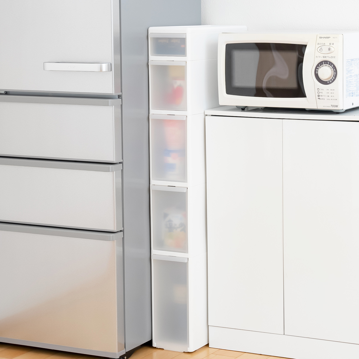 キッチンストッカー 幅17cm 5段 アジャスター付き スリムストレージ TS-10211A ( キッチン収納 キッチン スリム ストッカー 隙間収納 スリムキッチンラック スリムストッカー すき間収納 洗面所 脱衣所 プラスチック製 )