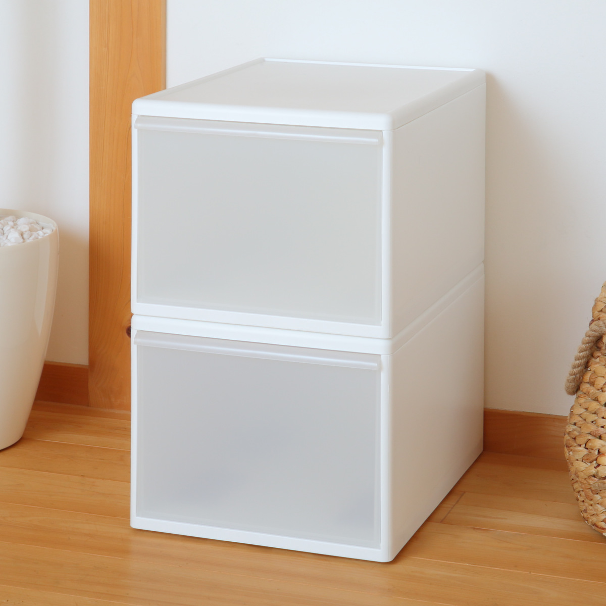 収納ケース ワイド L 幅34×奥行46.5×高さ28cm プラスチック 引き出し 収納 日本製 同色3個セット ( 収納ボックス 衣装 ケース クローゼット 積み重ね 押入れ収納 キッチン 脱衣所 衣類 スタッキング 小物収納 リビング収納 ) 【ホワイト】 ホワイト