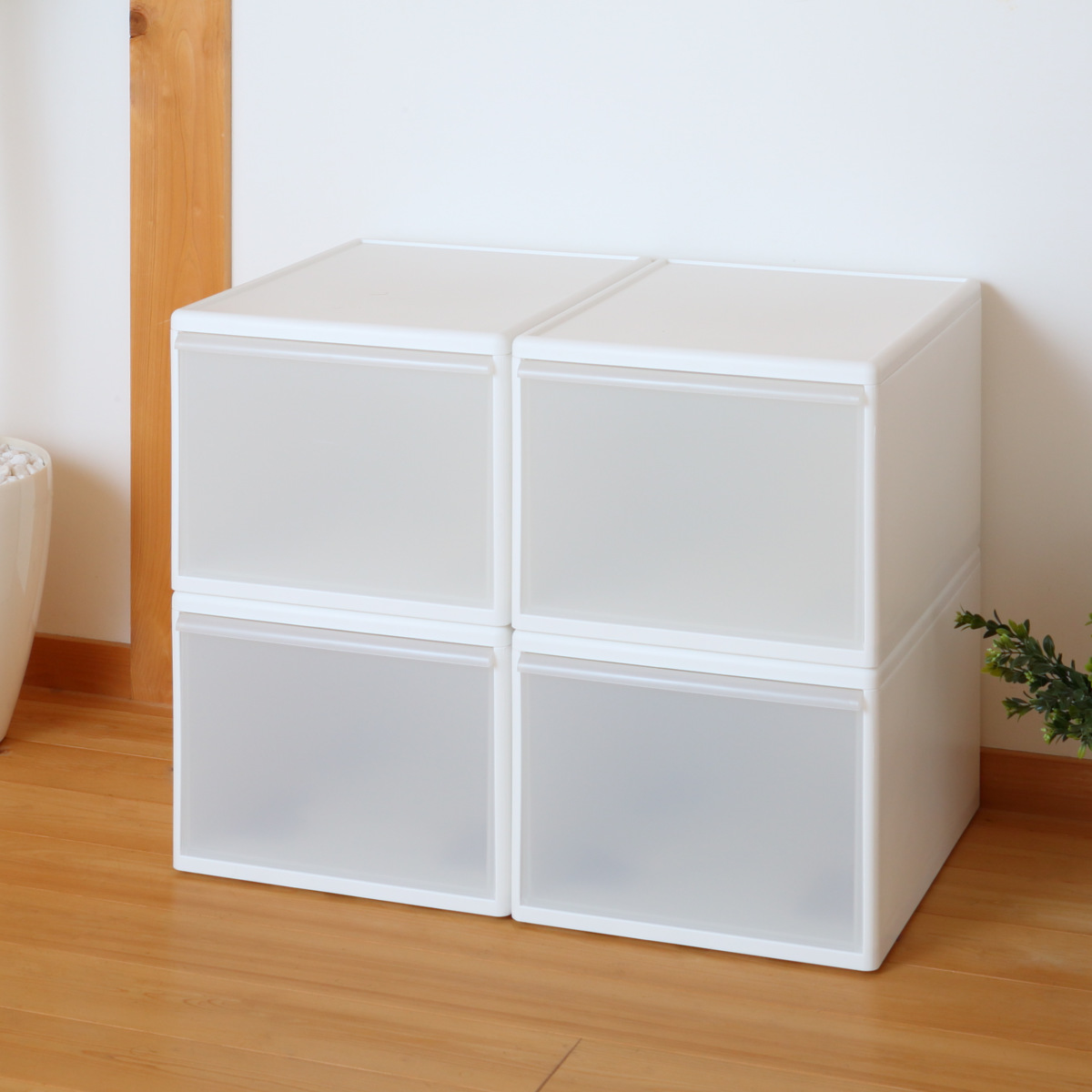 収納ケース ワイド L 幅34×奥行46.5×高さ28cm プラスチック 引き出し 収納 日本製 同色3個セット ( 収納ボックス 衣装 ケース クローゼット 積み重ね 押入れ収納 キッチン 脱衣所 衣類 スタッキング 小物収納 リビング収納 ) 【ホワイト】 ホワイト