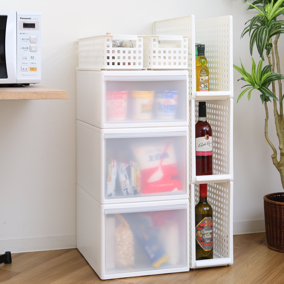 収納ケース ワイド L 幅34×奥行46.5×高さ28cm プラスチック 引き出し 収納 日本製 同色3個セット ( 収納ボックス 衣装 ケース クローゼット 積み重ね 押入れ収納 キッチン 脱衣所 衣類 スタッキング 小物収納 リビング収納 ) 【ホワイト】 ホワイト