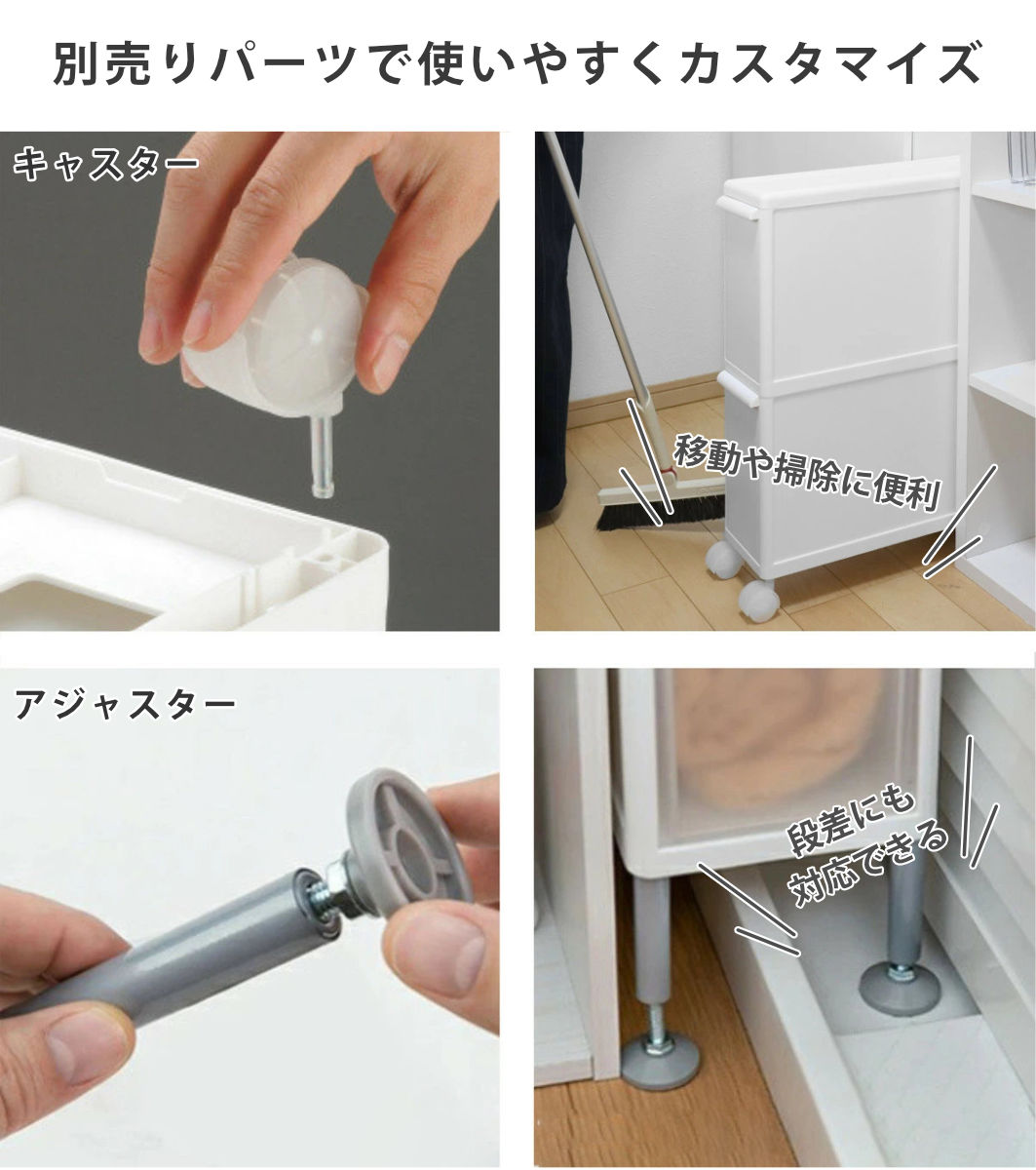 ゴミ箱 50L 2段 分別 引き出しステーション ワイドボトル 幅25.5cm ( ごみ箱 50リットル 隙間 25.5cm キッチン 引き出し キャスター 収納 分別ゴミ箱 ダストボックス 棚下 袋 見えない 約 30cm シンプル 白 ストック )