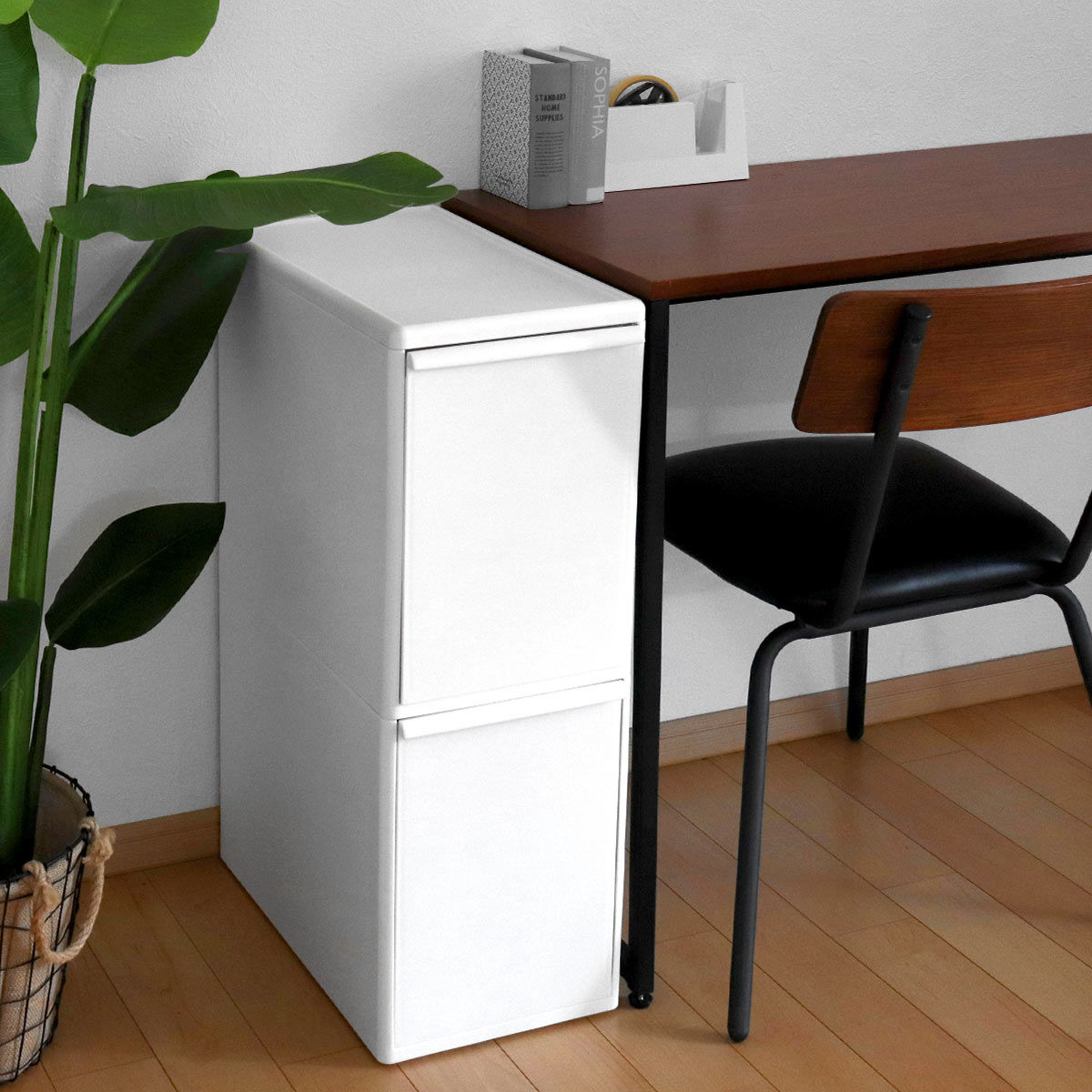 ゴミ箱 50L 2段 分別 引き出しステーション ワイドボトル 幅25.5cm ( ごみ箱 50リットル 隙間 25.5cm キッチン 引き出し キャスター 収納 分別ゴミ箱 ダストボックス 棚下 袋 見えない 約 30cm シンプル 白 ストック )