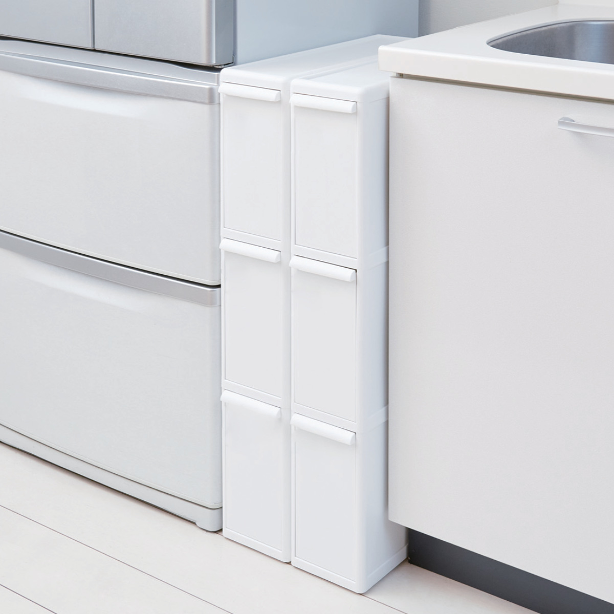 ゴミ箱 42L 3段 幅17cm 再生材入り 分別引き出しステーション ( ごみ箱 42リットル 14L 3分別 キッチン スリム 省スペース 隙間収納 引出し ダストボックス 縦型 隙間 収納 キッチン収納 分別 )