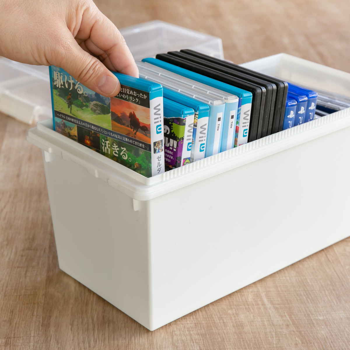 収納ケース メディア収納ボックス DVD・CD・BDケース ( 収納 ボックス ケース プラスチック フタ付き 仕切り板付き 積み重ね スタッキング 収納ボックス 文庫本 新書判 ブルーレイ ふた 蓋 付き 日本製 ) 【ブラウン】 ブラウン