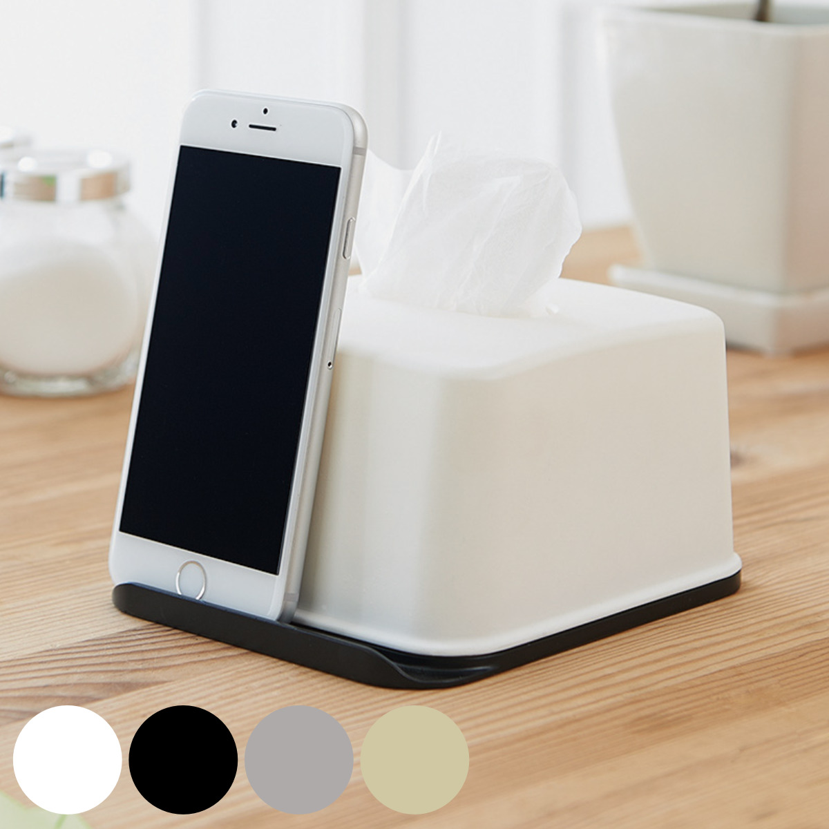 ティッシュケース 再生材 ハーフティッシュボックス スマホスタンド ( ティッシュ ハーフ ハーフサイズ スマホ スタンド 便利 収納 節約 コンパクト リビング キッチン 洗面所 再生プラスチック エコ インテリア 卓上 ) 【グレー】