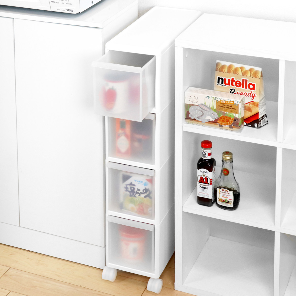 キッチンストッカー スリムストレージ トールストッカー 幅17cm 4段 TS-4 ( キャスター付き ストッカー スリム 収納ストッカー キッチン収納 隙間収納 17cm スリムストッカー すきま すき間 キッチン 収納 スリムキッチンラック )