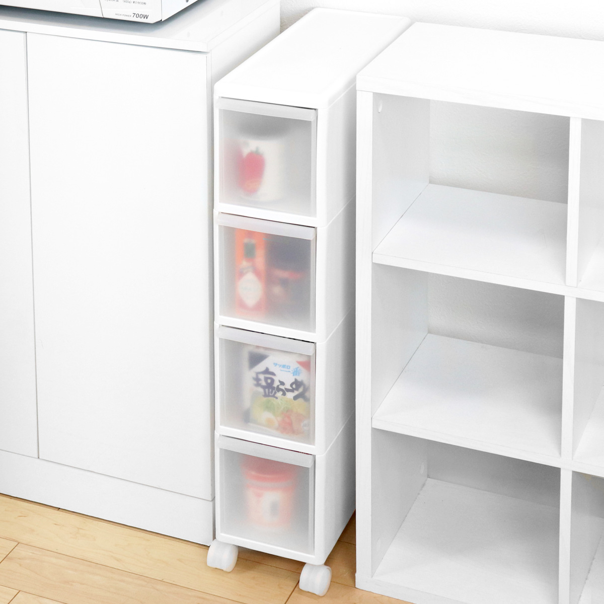 キッチンストッカー スリムストレージ トールストッカー 幅17cm 4段 TS-4 ( キャスター付き ストッカー スリム 収納ストッカー キッチン収納 隙間収納 17cm スリムストッカー すきま すき間 キッチン 収納 スリムキッチンラック )