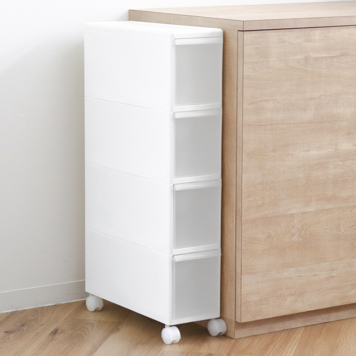 キッチンストッカー スリムストレージ トールストッカー 幅17cm 4段 TS-4 ( キャスター付き ストッカー スリム 収納ストッカー キッチン収納 隙間収納 17cm スリムストッカー すきま すき間 キッチン 収納 スリムキッチンラック )