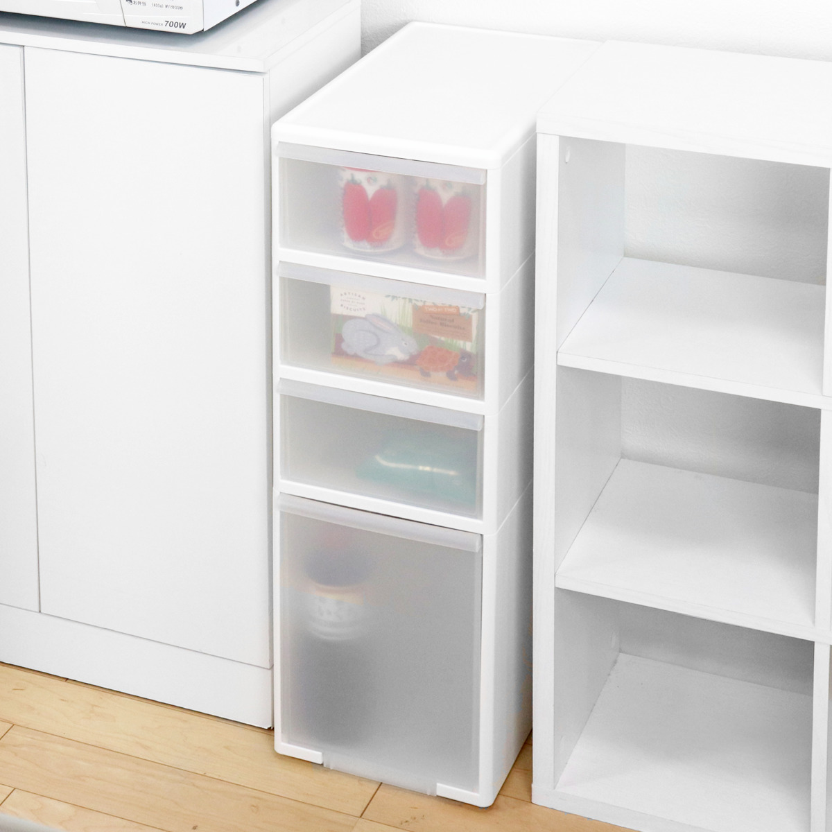 キッチンストッカー スリムストレージ ミディストッカー 幅25.5cm 4段 MS-103 ( ストッカー スリム 収納ストッカー キッチン収納 隙間収納 25.5cm スリムストッカー すきま すき間 キッチン 収納 スリムキッチンラック 三段 )