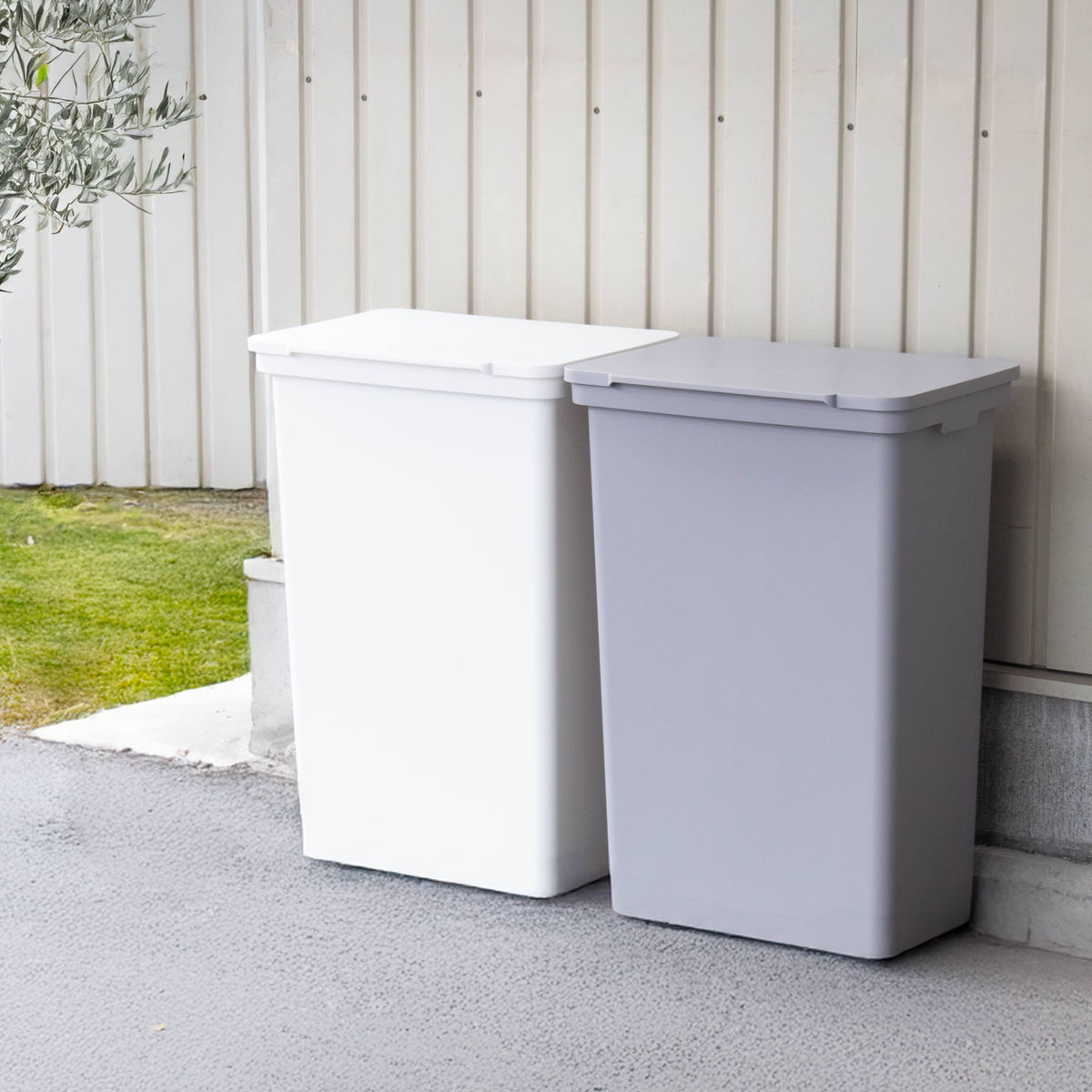 ゴミ箱 52L 屋外でも使えるダストボックス ワイド ライクイット ( ごみ箱 ゴミ袋対応可 ダストボックス ふた付き 分別 横開き ふた like-it ハンドル付き 薄型 奥行スリム DIY ふたを開けたまま固定 2分別 3分別 シンプル ) 【ホワイト】 ホワイト