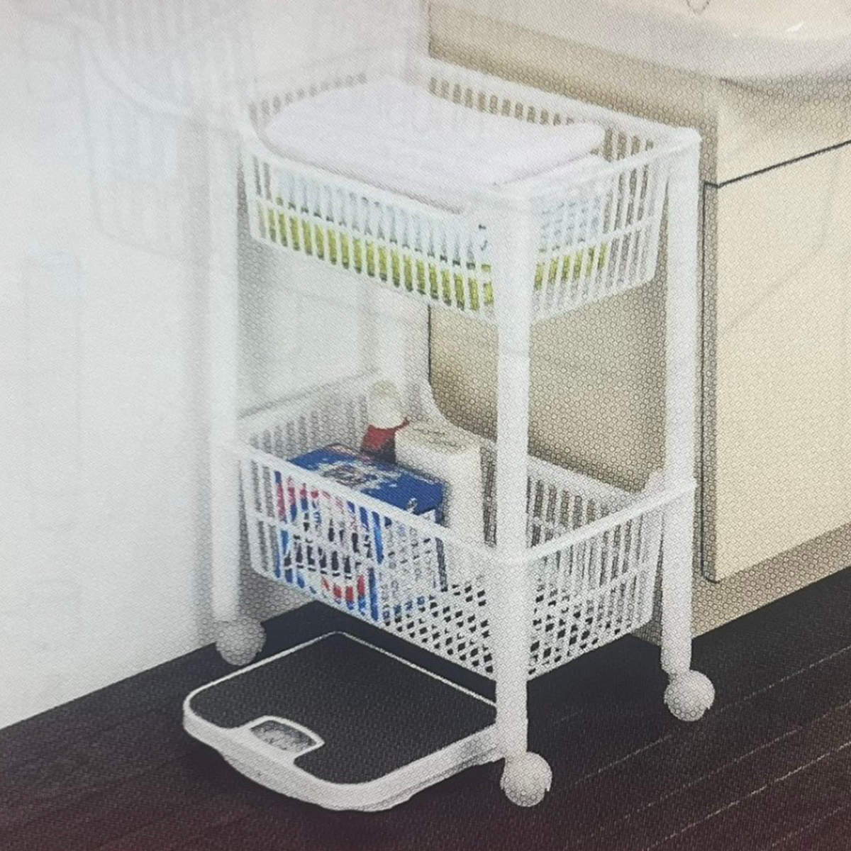 ランドリーバスケット 2段 シルキーワゴン ( ランドリーワゴン スリム ランドリー バスケット キャスター付き 収納 日本製 洗濯カゴ 脱衣カゴ ランドリー収納 組立て簡単 キャスター 隙間収納 ホワイト )