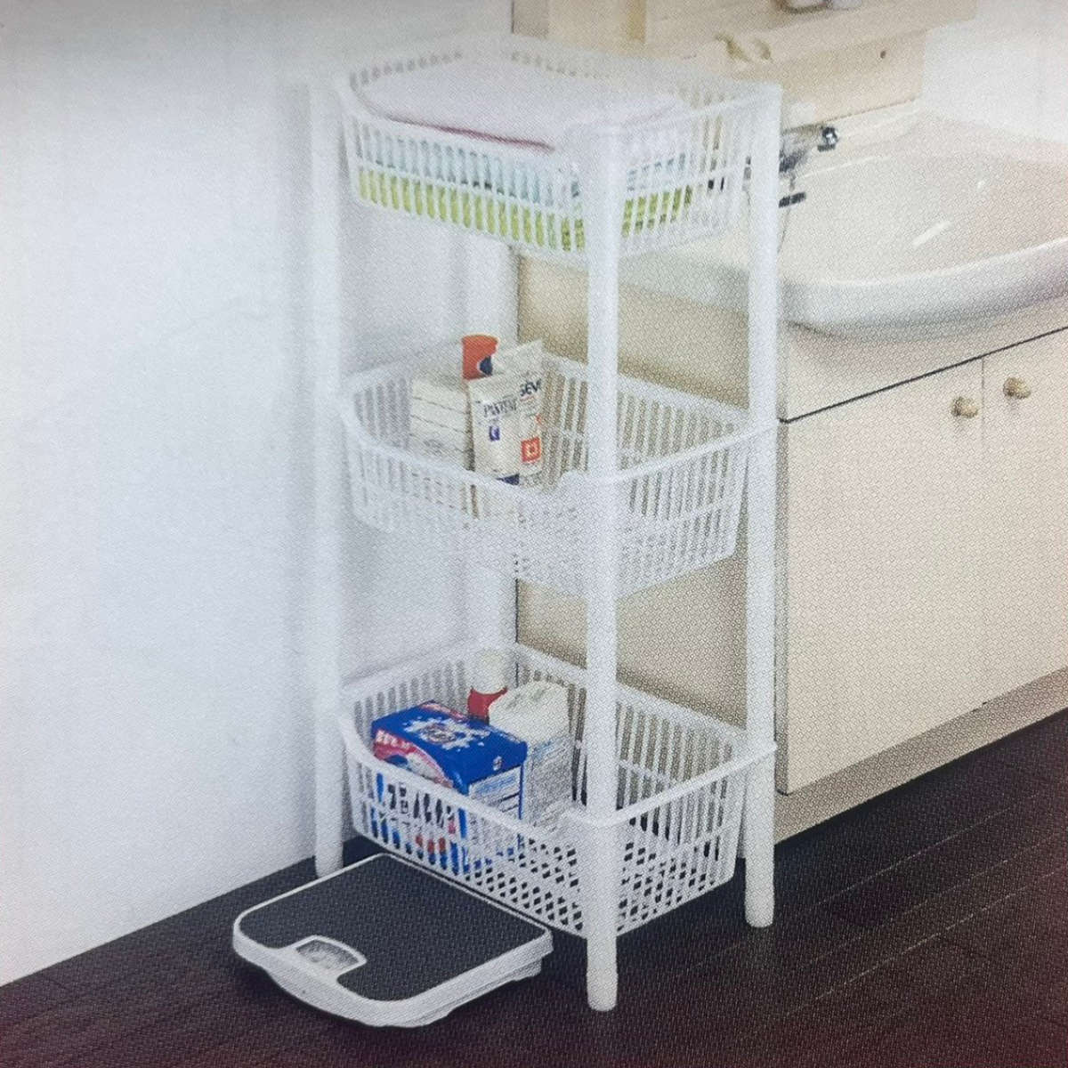ランドリーバスケット 3段 シルキーバスケット ( スリム ランドリー バスケット 収納 日本製 洗濯カゴ 脱衣カゴ ランドリー収納 組立て簡単 隙間収納 ホワイト )