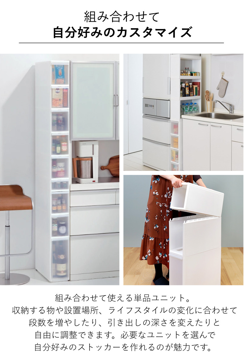 ストッカー ユニット 浅型 170S スリムストレージ用 高さ9.5cm 幅17cm ( キッチン収納 隙間収納 スリム ラック サニタリー プラスチック製 シンク横収納 すき間収納 洗面所 脱衣所 キッチン 収納 パーツ カスタマイズ )