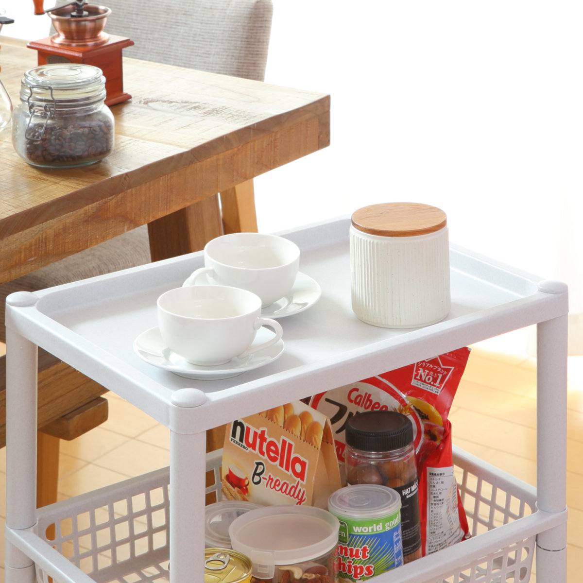 キッチンワゴン ステージワゴン 天板付き 3段 メッシュカゴ ライクイット ( キャスター付き スリム キッチンラック キッチンストッカー 収納ワゴン マルチワゴン ストッカー すき間 メッシュ かご キッチン 洗面所 like-it ) 【ブラック】 ブラック