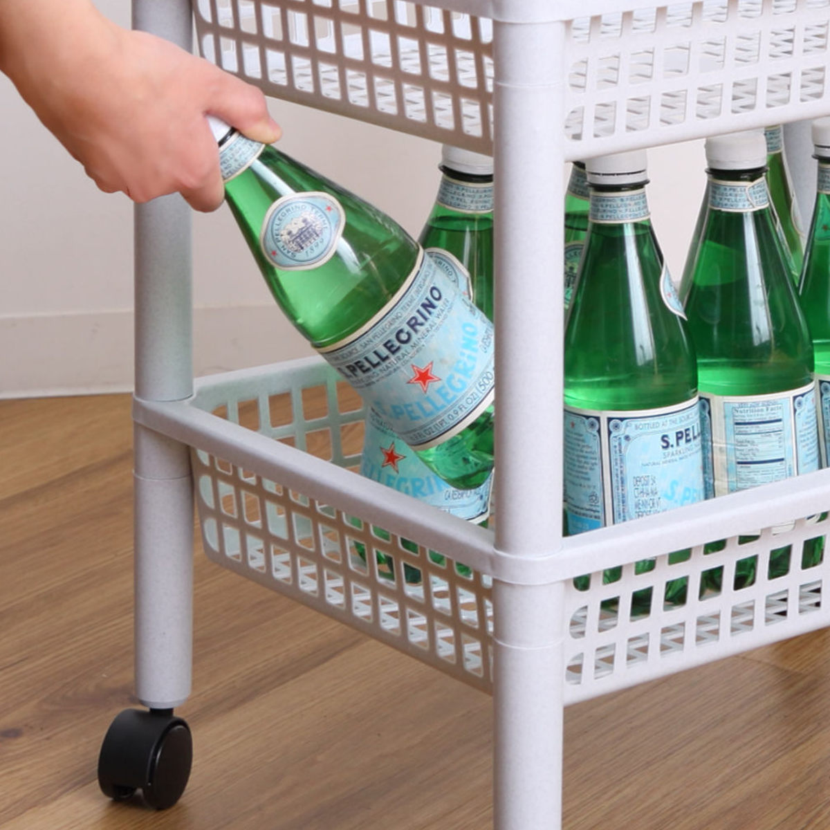 キッチンワゴン ステージワゴン 天板付き 3段 メッシュカゴ ライクイット ( キャスター付き スリム キッチンラック キッチンストッカー 収納ワゴン マルチワゴン ストッカー すき間 メッシュ かご キッチン 洗面所 like-it ) 【ブラック】 ブラック