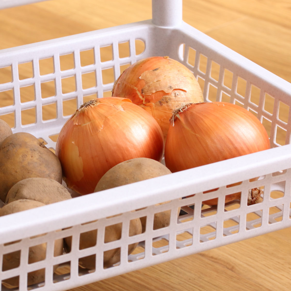 キッチンワゴン ステージワゴン 天板付き 3段 メッシュカゴ ライクイット ( キャスター付き スリム キッチンラック キッチンストッカー 収納ワゴン マルチワゴン ストッカー すき間 メッシュ かご キッチン 洗面所 like-it ) 【ブラック】 ブラック