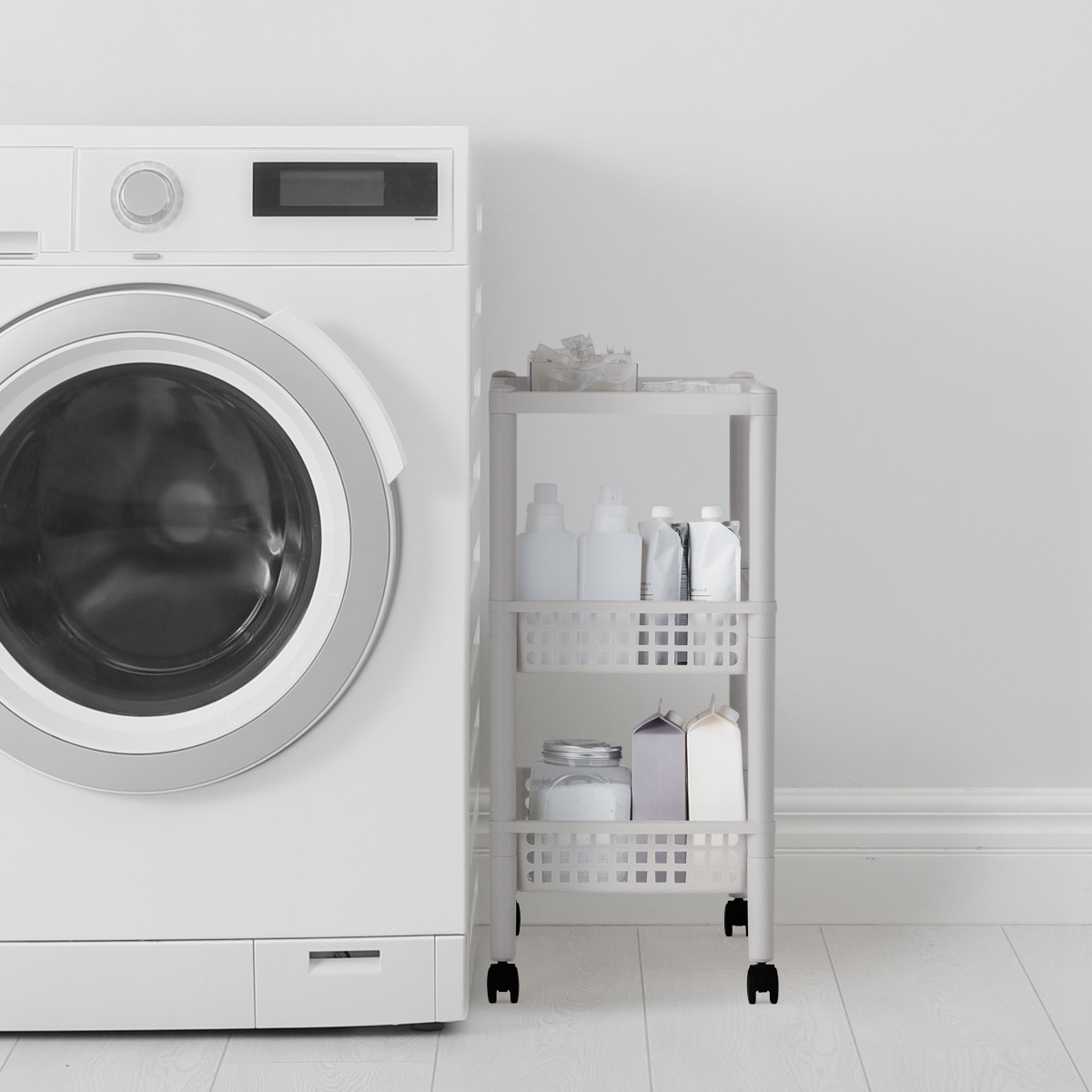 キッチンワゴン ステージワゴン 天板付き 3段 メッシュカゴ ライクイット ( キャスター付き スリム キッチンラック キッチンストッカー 収納ワゴン マルチワゴン ストッカー すき間 メッシュ かご キッチン 洗面所 like-it ) 【ブラック】 ブラック