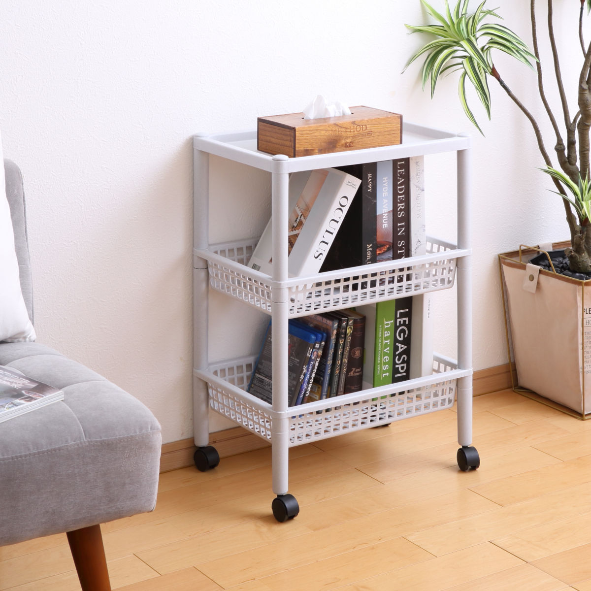 キッチンワゴン ステージワゴン 天板付き 3段 メッシュカゴ ライクイット ( キャスター付き スリム キッチンラック キッチンストッカー 収納ワゴン マルチワゴン ストッカー すき間 メッシュ かご キッチン 洗面所 like-it ) 【ブラック】 ブラック