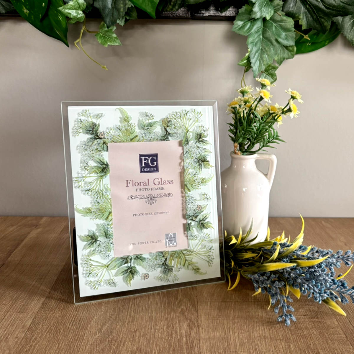 フォトフレーム FGデザイン L判 ボタニカル ガラス ( フォトスタンド 写真立て 写真たて 写真入れ フォト フレーム スタンド 縦横 水彩画 フラワー l判 写真フレーム アートフレーム 卓上 おしゃれ かわいい プレゼント お祝い ) 【ネイチャーイエロー】 ネイチャーイエロー