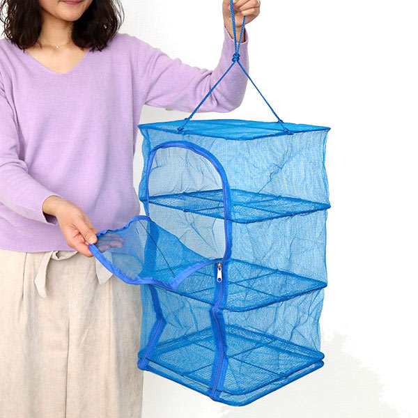 万能干しかご 3段 M 30x30x55cm ( ほしかご 干しかご 乾物ネット 干し網 一夜干し 干物 野菜干し ドライフルーツ 防虫 天日干し 虫除けネット 虫よけネット 折り畳み )