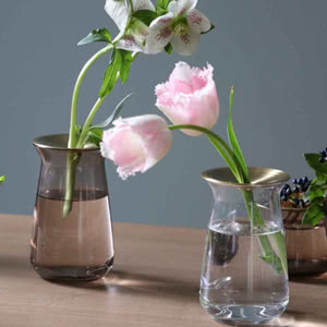 キントー 花瓶 ガラス 8×13cm 真鍮 LUNA ベース 花器