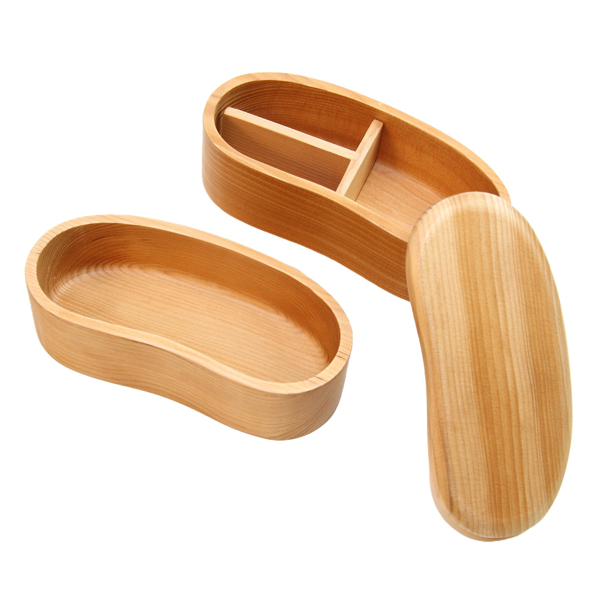 弁当箱 天然木くり抜き弁当箱 豆型2段 460ml ナノコート ( 弁当 お弁当 二段 天然木 かわいい おしゃれ ゴムバンド付き 仕切り付き 日本製 木 木製 くりぬき ランチボックス シンプル 和風 2段 お弁当箱 )