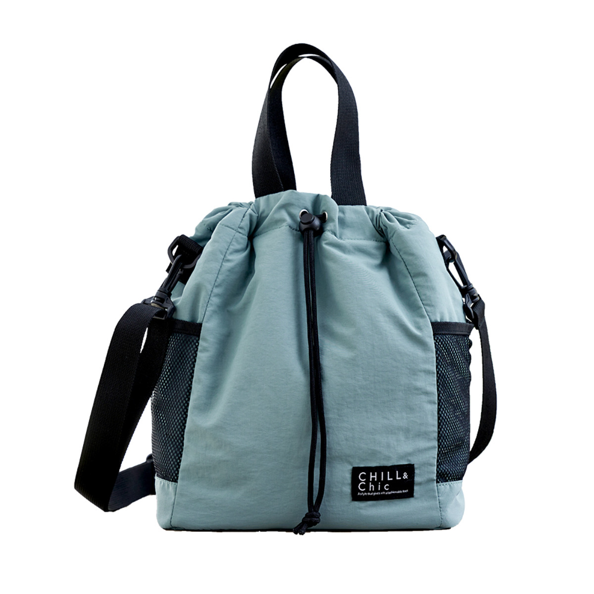 保冷バッグ 保冷温ショルダーバッグ 8.5L ( 2WAY 巾着 保温 保冷 ランチバッグ レディース 大人 おしゃれ ショルダーバッグ ハンドバッグ 巾着袋 撥水加工 マチ付き 弁当袋 ) 【ブルーグレー】 ブルーグレー