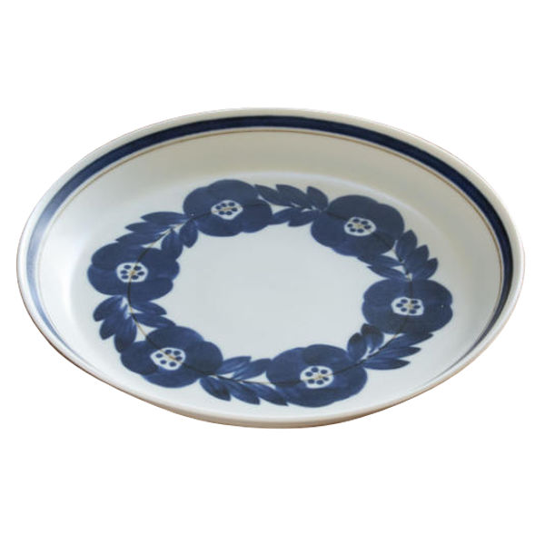 プレート 23cm ブロッサム 磁器 美濃焼 ( 食洗機対応 電子レンジ対応 日本製 皿 中皿 丸 平皿 お皿 盛皿 手描き風 花 ディナープレート メイン 肉料理 魚料理 主菜 おしゃれ 単品 1枚 ) 【ネイビー】 ネイビー